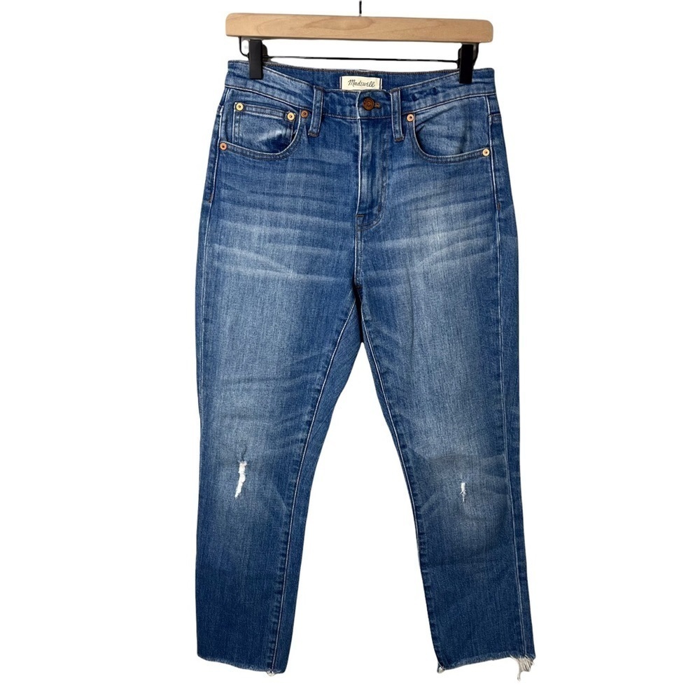 Madewell The High Rise Slim Boyjean Dover Wash Size 24 Distressed Raw Hem K7538 - Picture 4 of 12